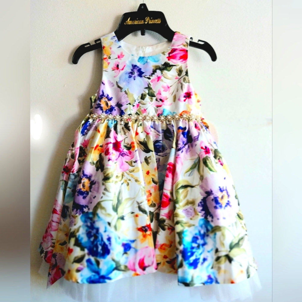Easter Dress 🐰 American Princess Multicolor Floral Satin Party Dress